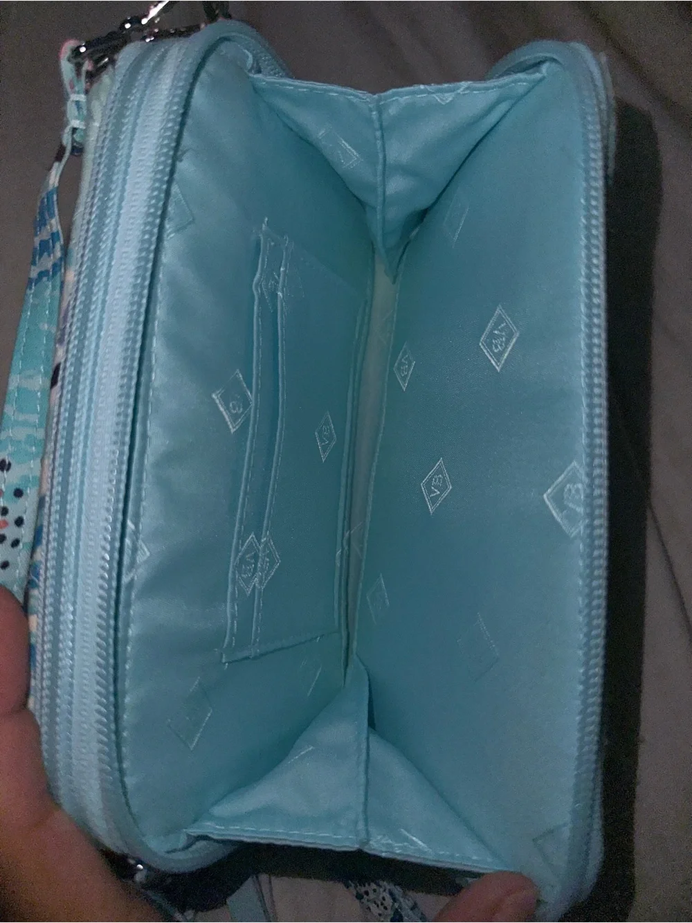 Vera Bradley Quilted Sea Life Crossbody in Light Aqua and Coral Accents